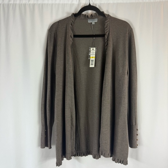 NWT Joseph A light  Brown Ruffled Cardigan SizeM - Picture 1 of 13